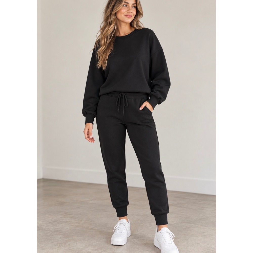 Yelete Womens Black Scuba Sweatshirt Jogger Matching Set TP2297 Small NWT